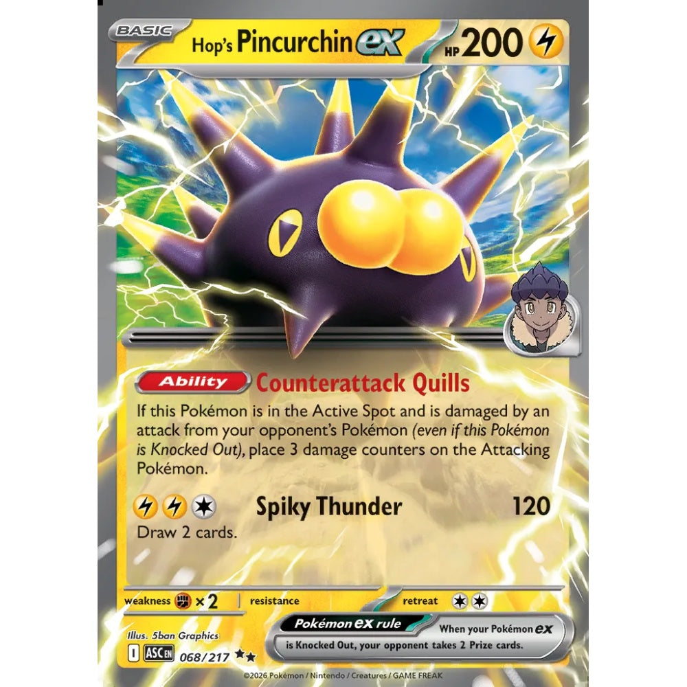 Hop's Pincurchin ex Double Rare 068/217 Pokemon Card Game Ascended Heroes