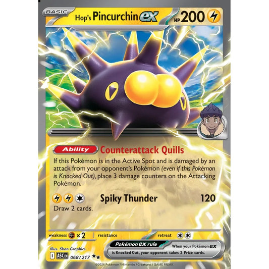 Hop's Pincurchin ex Double Rare 068/217 Pokemon Card Game Ascended Heroes