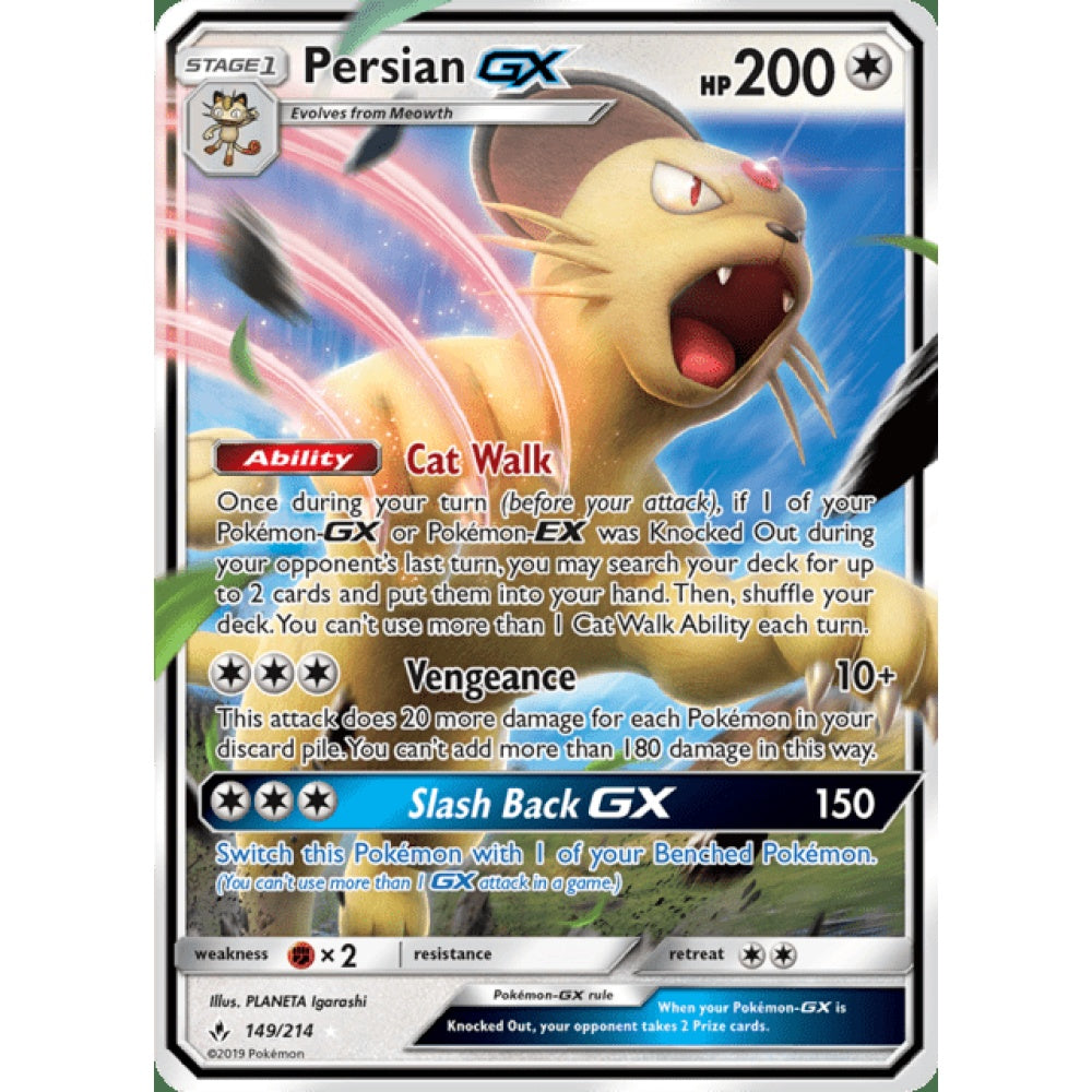 Persian-GX Double Rare 149/214 Pokemon Card Game Unbroken Bonds