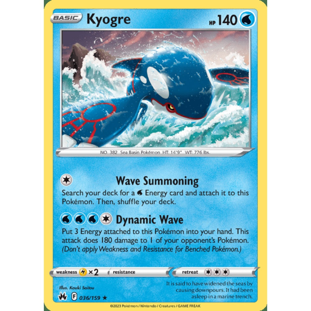 Kyogre Holo Rare 036/159 Pokemon Card Game Crown Zenith