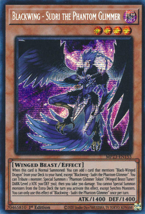 Blackwing - Sudri the Phantom Glimmer MP23-EN155 Prismatic Prismatic Secret Rare Yu-Gi-Oh 25th Anniversary Tin: Dueling Heroes Mega Pack in Art