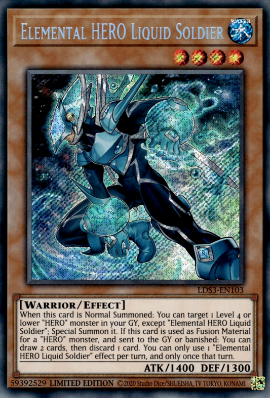 Elemental HERO Liquid Soldier LDS3-EN103 Secret Secret Rare Yu-Gi-Oh Legendary Duelists: Season 3 in Art