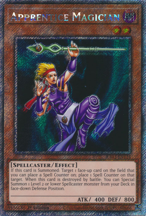 Apprentice Magician RA03-EN124 Platinum Platinum Secret Rare Yu-Gi-Oh Quarter Century Bonanza in Art