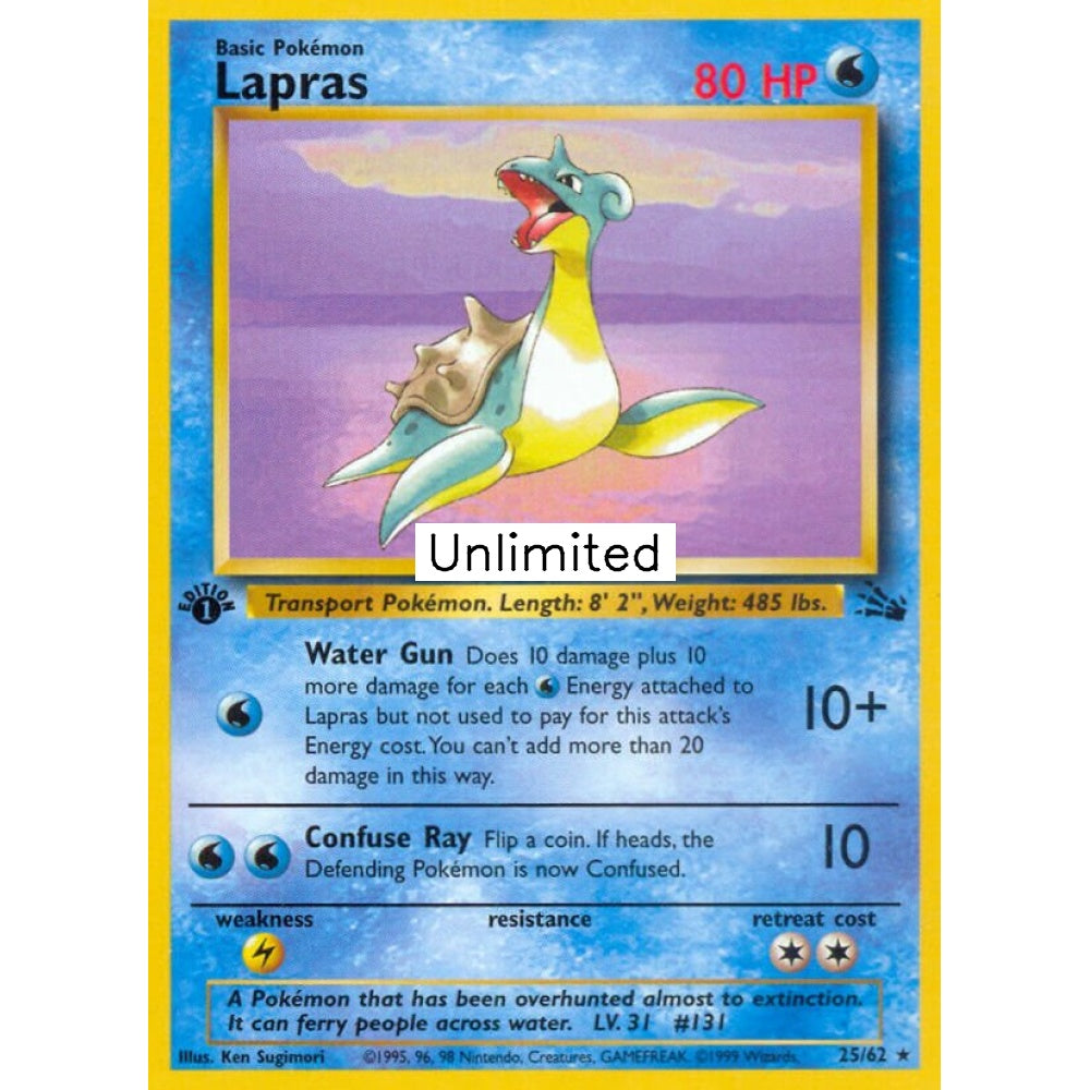Lapras Rare 25/62 Pokemon Card Game Fossil