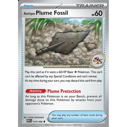 Antique Plume Fossil Common 079/086 Pokemon Card Game White Flare