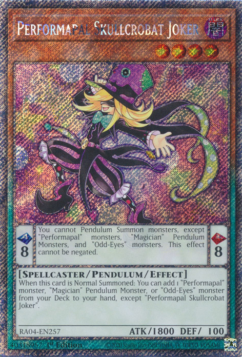 Performapal Skullcrobat Joker RA04-EN257 QCR Quarter Century Secret Rare Yu-Gi-Oh Quarter Century Stampede in Art