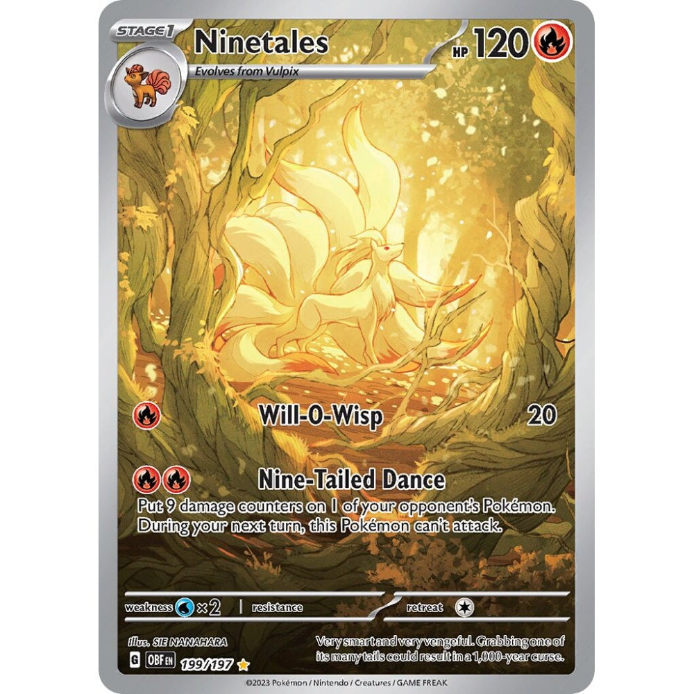 Ninetales Illustration Rare 199/197 Pokemon Card Game Obsidian Flames