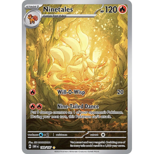 Ninetales Illustration Rare 199/197 Pokemon Card Game Obsidian Flames