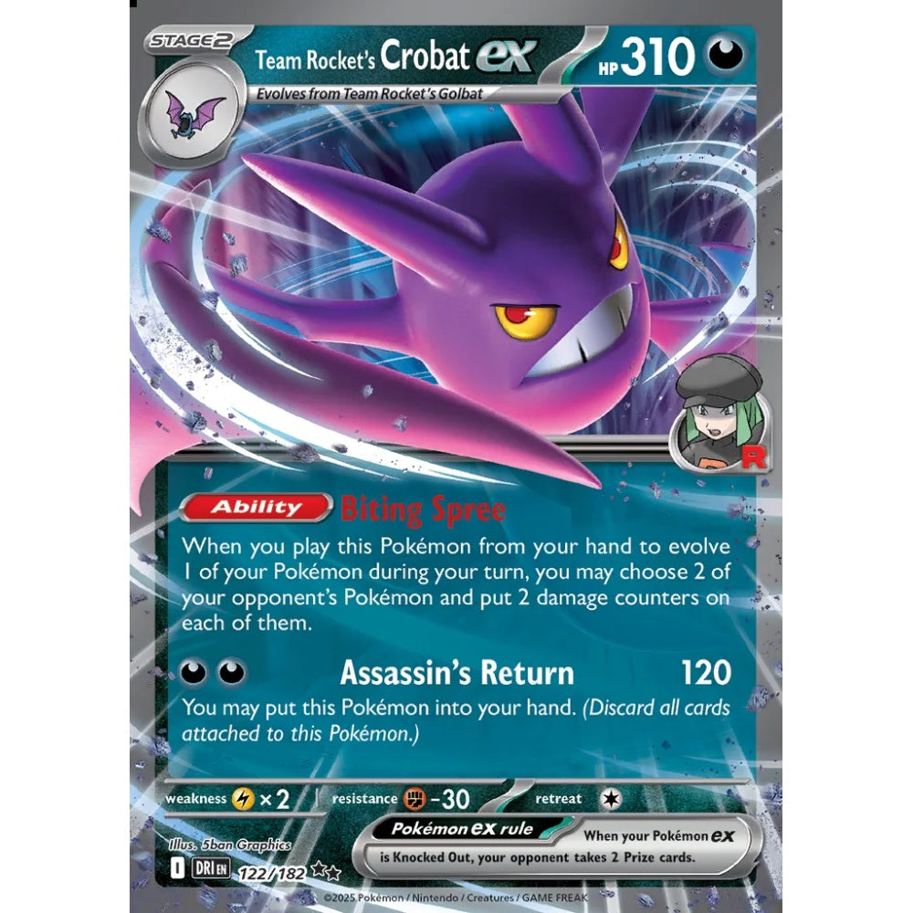 Team Rocket's Crobat ex Double Rare 122/182 Pokemon Card Game Destined Rivals
