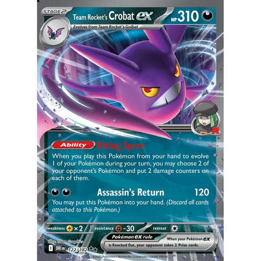 Team Rocket's Crobat ex Double Rare 122/182 Pokemon Card Game Destined Rivals