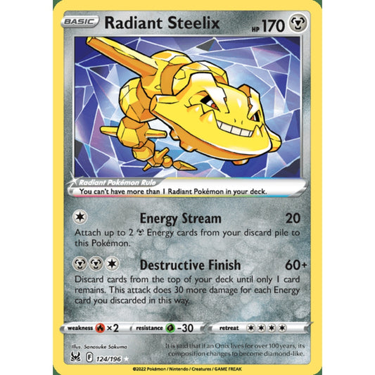 Radiant Steelix Radiant Rare 124/196 Pokemon Card Game Lost Origins