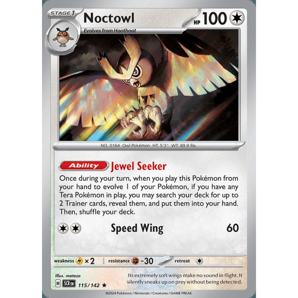 Noctowl Rare 115/142 Pokemon Card Game Stellar Crown
