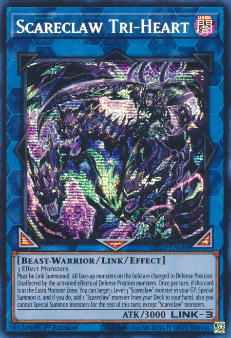 Scareclaw Tri-Heart MP23-EN088 Prismatic Prismatic Secret Rare Yu-Gi-Oh 25th Anniversary Tin: Dueling Heroes Mega Pack in Art