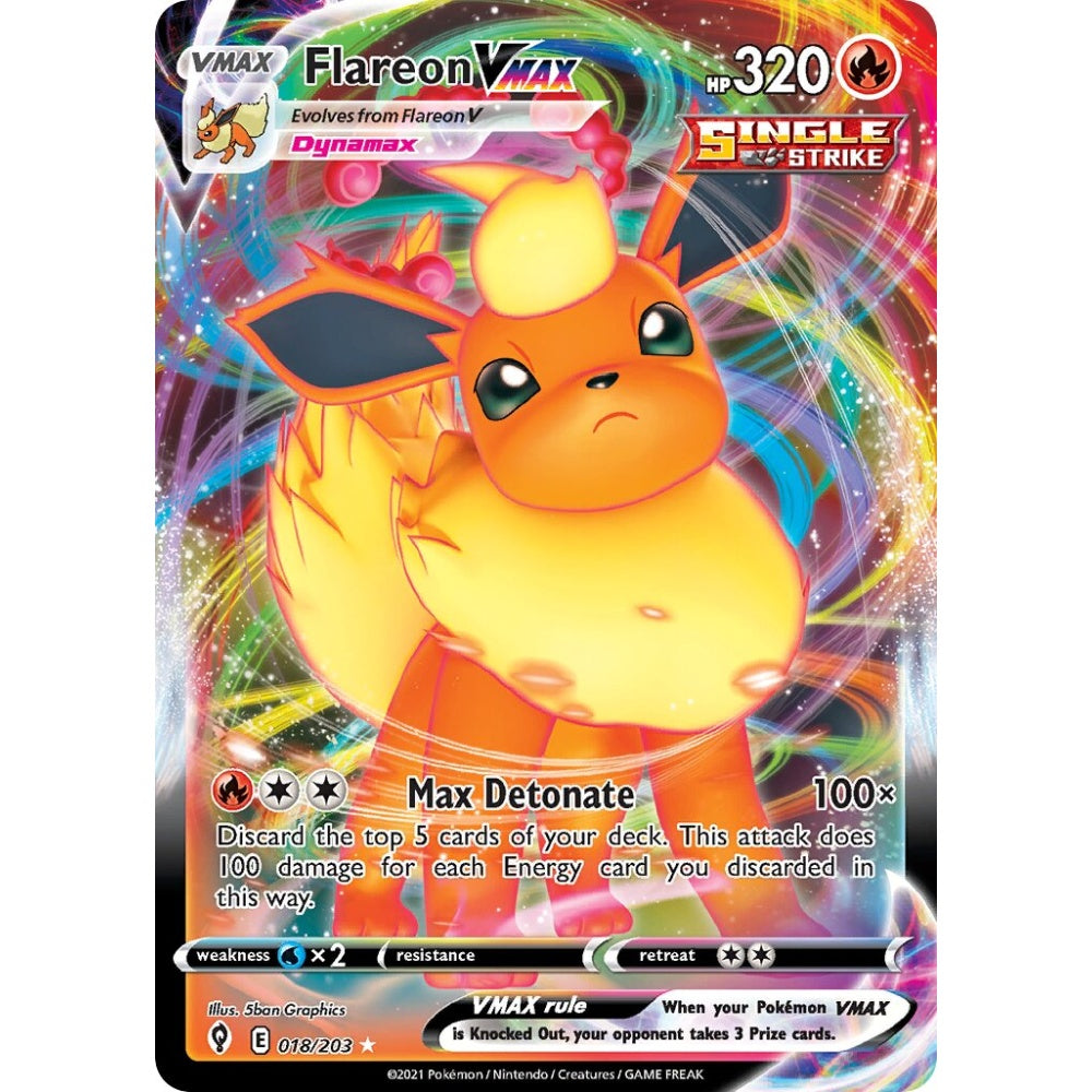 Flareon VMAX Holo Rare VMAX 018/203 Pokemon Card Game Evolving Skies Spanish