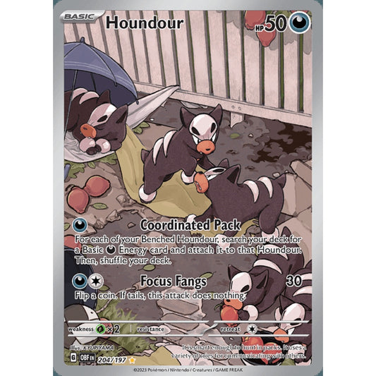 Houndour Illustration Rare 204/197 Pokemon Card Game Obsidian Flames