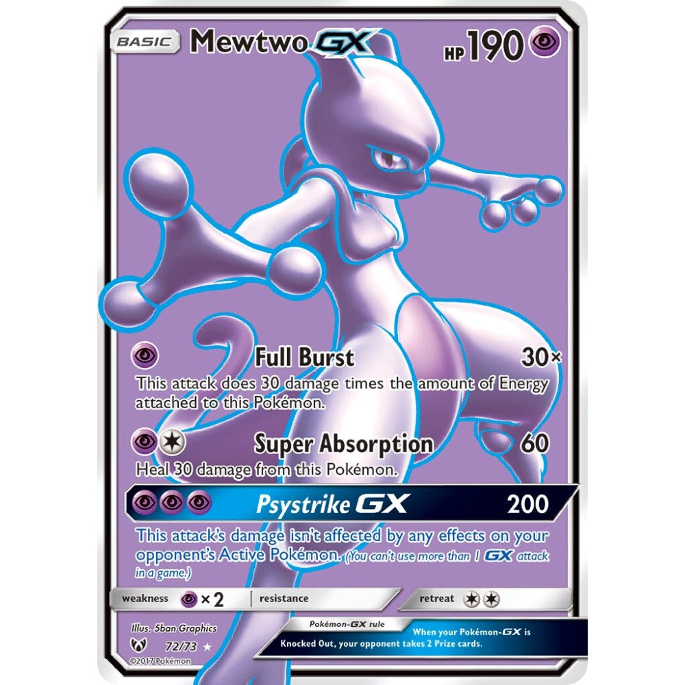 Mewtwo-GX Rare Ultra 72/73 Pokemon Card Game Shining Legends