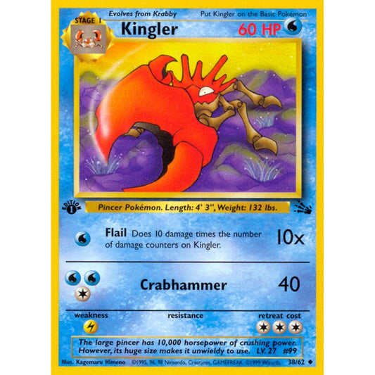 Kingler Uncommon 38/62 Pokemon Card Game Fossil