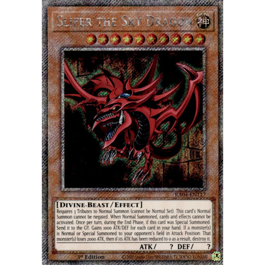 Slifer the Sky Dragon RA04-EN117 Platinum Platinum Secret Rare Yu-Gi-Oh Quarter Century Stampede in Art