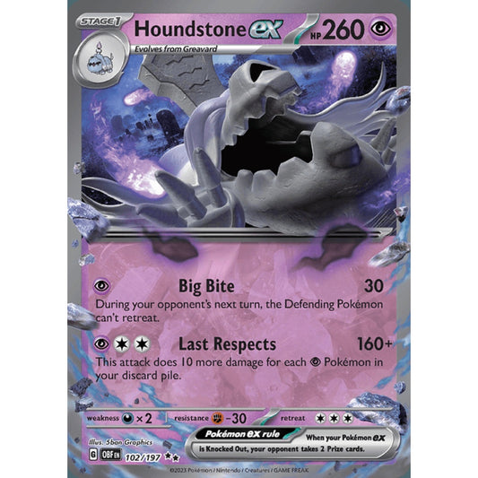 Houndstone ex Double Rare 102/197 Pokemon Card Game Obsidian Flames