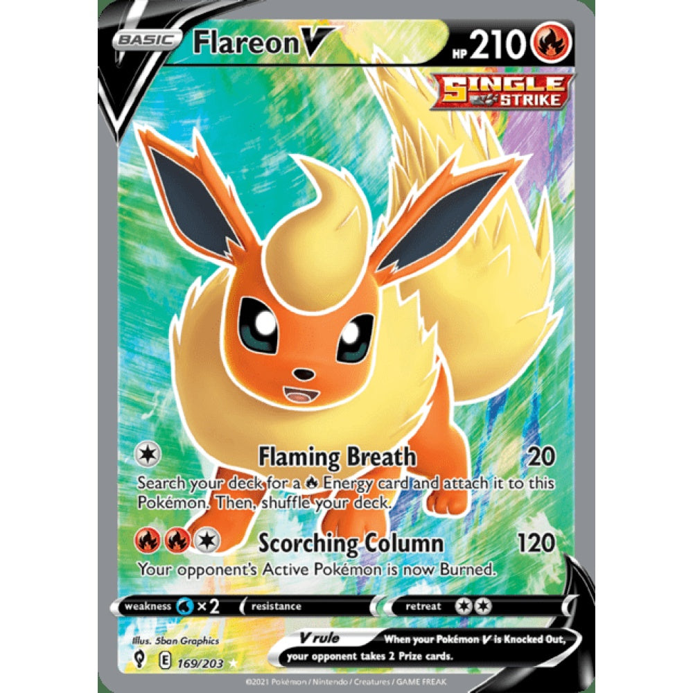 Flareon V Full Art 169/203 Pokemon Card Game Evolving Skies