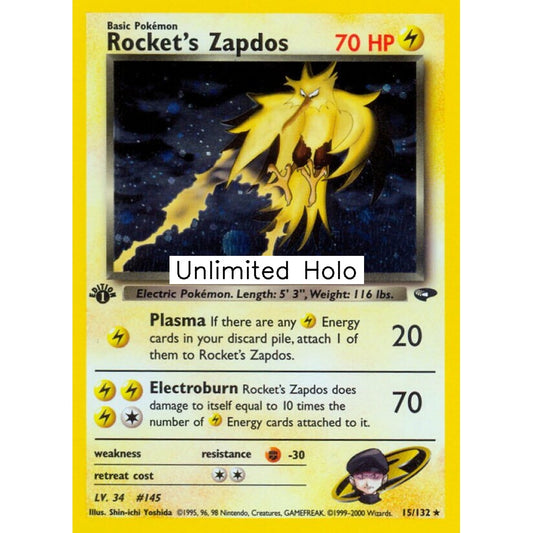Rocket's Zapdos Rare Holo 15/132 Pokemon Card Game Gym Challenge