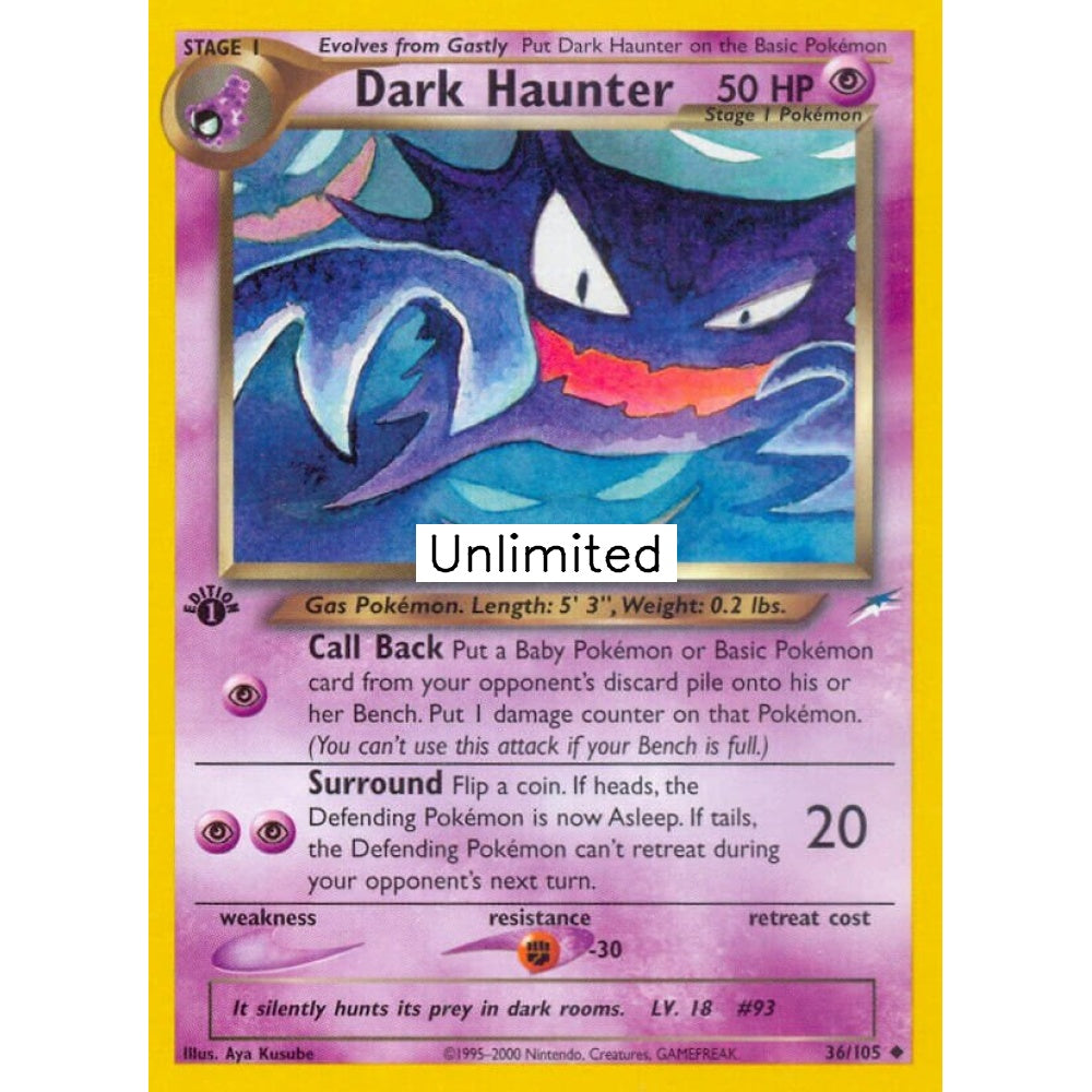Dark Haunter Uncommon 36/105 Pokemon Card Game Neo Destiny