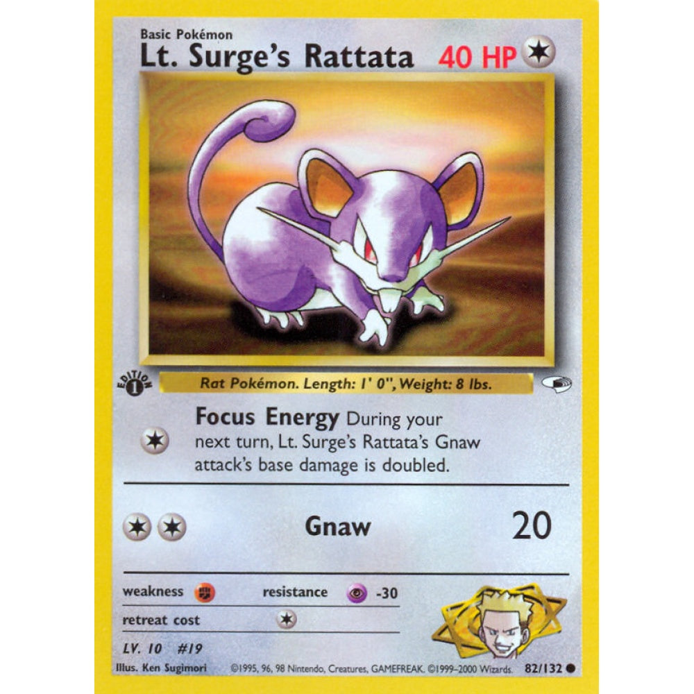 Lt. Surge's Rattata Common 82/132 Pokemon Card Game Gym Heroes