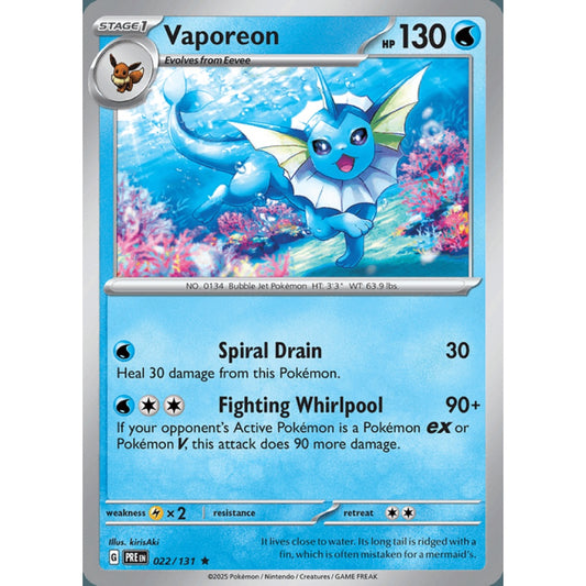Vaporeon Rare 022/131 Pokemon Card Game Prismatic Evolutions