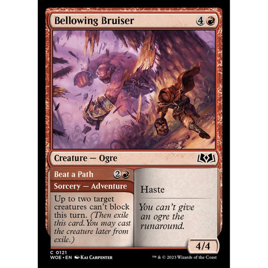 Bellowing Bruiser // Beat a Path, common, 121, Magic the Gathering, Wilds of Eldraine