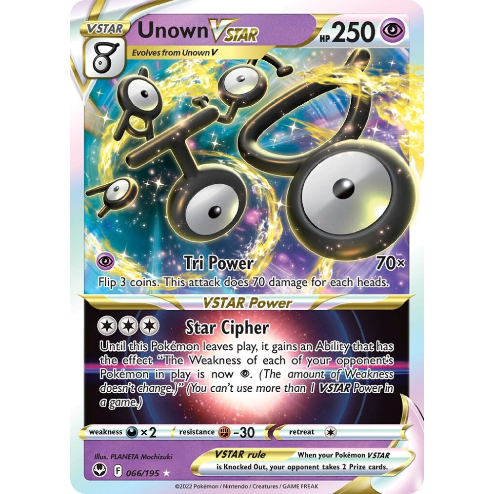 Unown VSTAR Holo Rare VSTAR 066/195 Pokemon Card Game Silver Tempest
