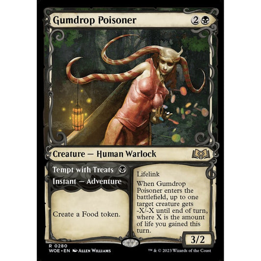 Gumdrop Poisoner // Tempt with Treats, rare, 280, Magic the Gathering, Wilds of Eldraine