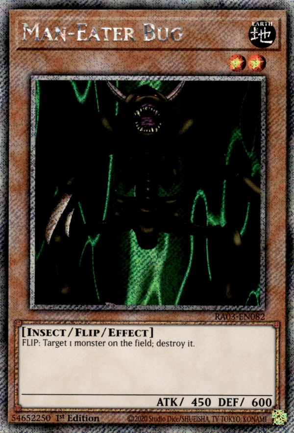 Man-Eater Bug RA03-EN082 Platinum Platinum Secret Rare Yu-Gi-Oh Quarter Century Bonanza in Art