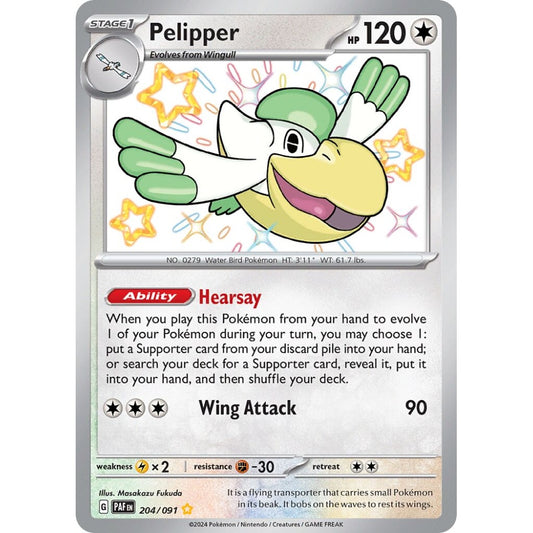 Pelipper Shiny Rare 204/091 Pokemon Card Game Paldean Fates