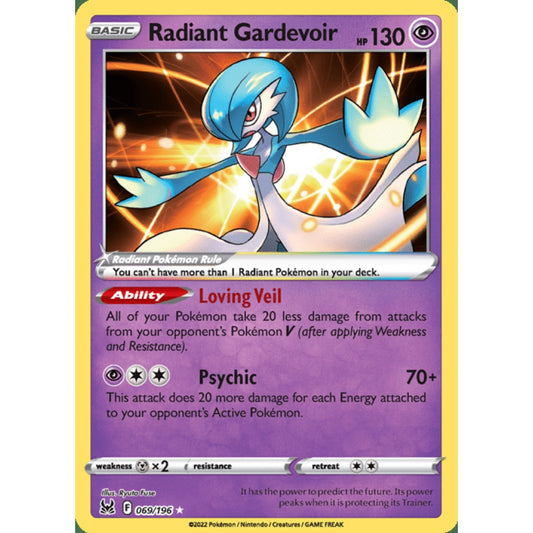 Radiant Gardevoir Radiant Rare 069/196 Pokemon Card Game Lost Origins