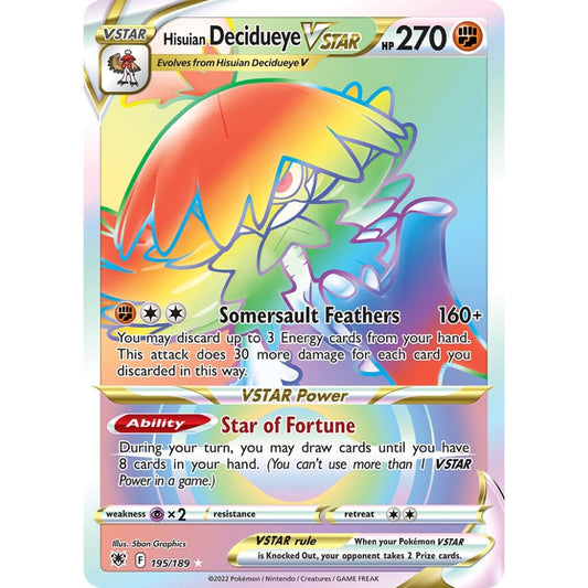 Hisuian Decidueye VSTAR Rare Rainbow 195/189 Pokemon Card Game Astral Radiance
