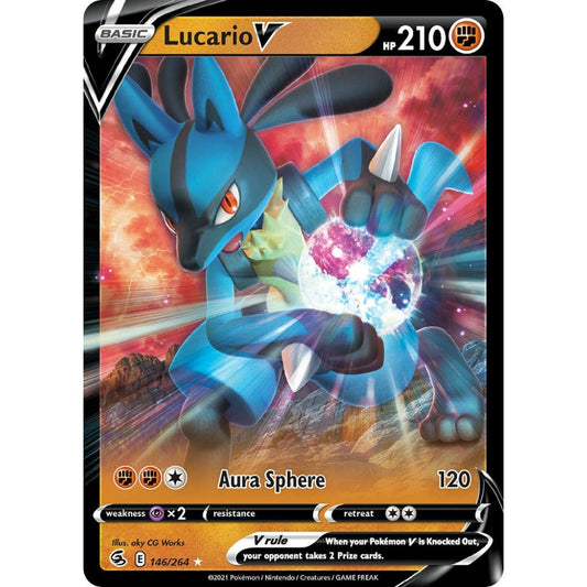 Lucario V Holo Rare V 146/264 Pokemon Card Game Fusion Strike