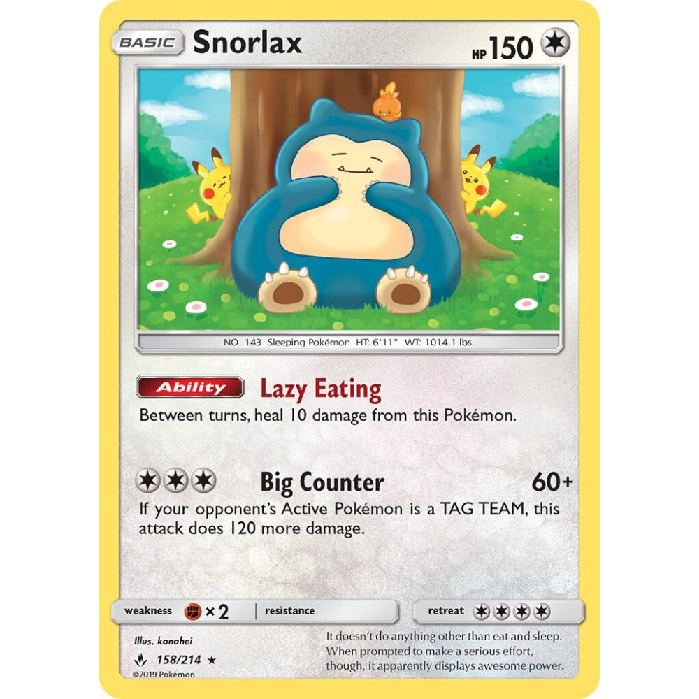 Snorlax Rare Holo 158/214 Pokemon Card Game Unbroken Bonds