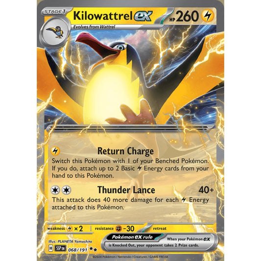 Kilowattrel ex Double Rare 068/191 Pokemon Card Game Surging Sparks