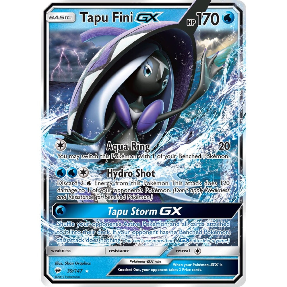 Tapu Fini-GX Rare Holo GX 39/147 Pokemon Card Game Burning Shadows