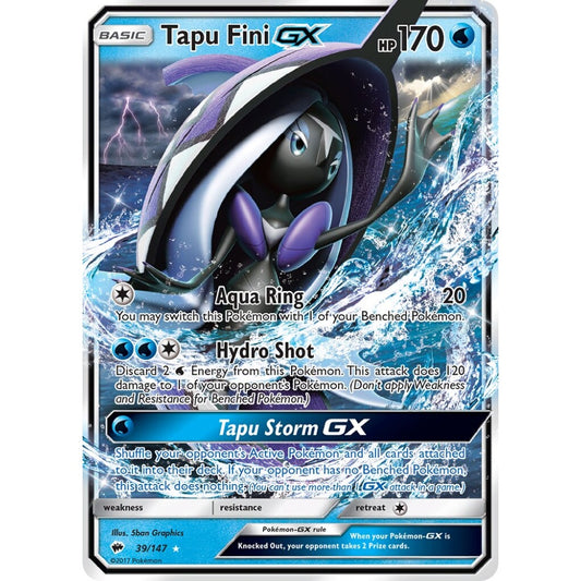 Tapu Fini-GX Rare Holo GX 39/147 Pokemon Card Game Burning Shadows