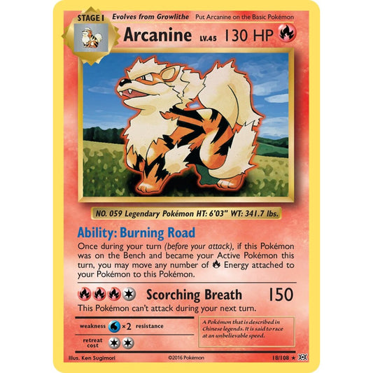 Arcanine Rare 18/108 Pokemon Card Game Evolutions