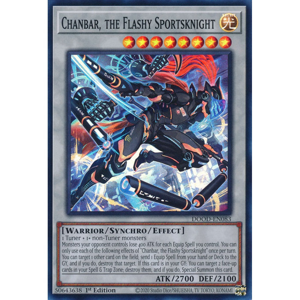 Chanbar, the Flashy Sportsknight DOOD-EN083 Super Super Rare Yu-Gi-Oh Doom of Dimensions in Art