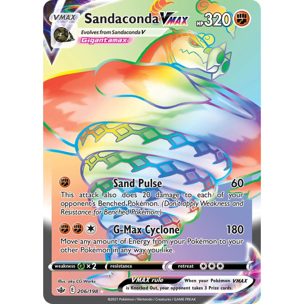 Sandaconda VMAX Rare Rainbow 206/198 Pokemon Card Game Chilling Reign