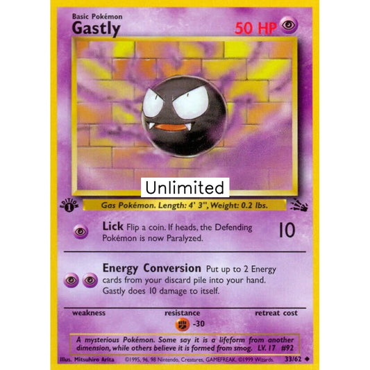 Gastly Uncommon 33/62 Pokemon Card Game Fossil