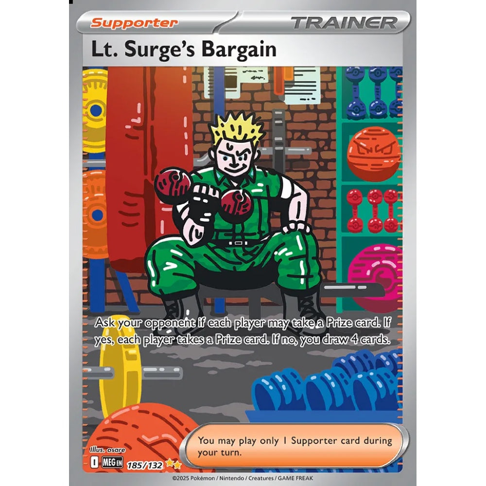Lt. Surge's Bargain Special Illustration Rare 185/132 Pokemon Card Game Mega Evolution