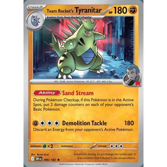 Team Rocket's Tyranitar Rare 096/182 Pokemon Card Game Destined Rivals
