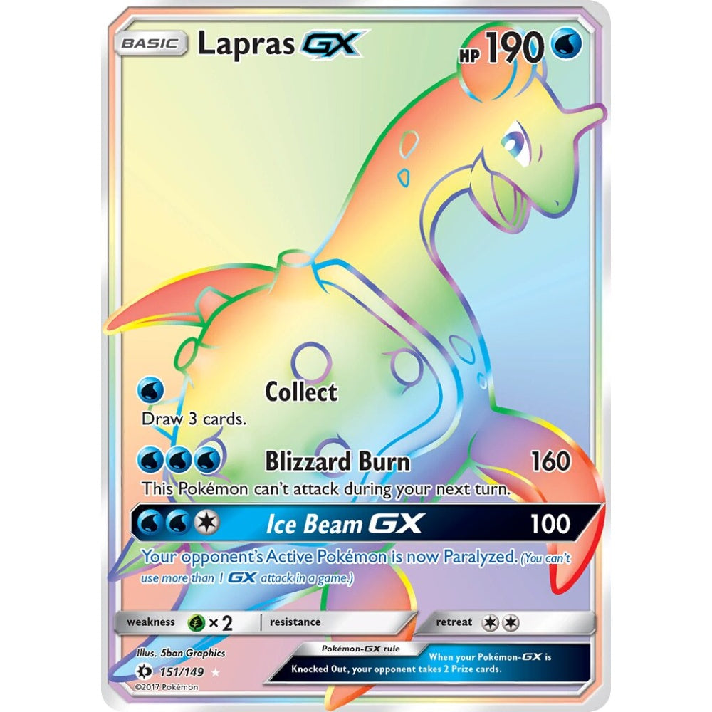 Lapras-GX Rare Rainbow 151/149 Pokemon Card Game Sun & Moon