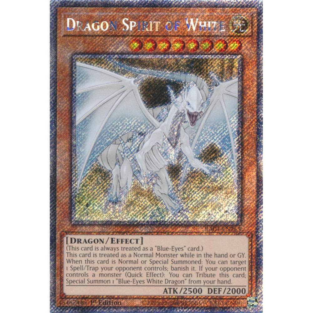 Dragon Spirit of White RA04-EN265 Platinum Platinum Secret Rare Yu-Gi-Oh Quarter Century Stampede in Art