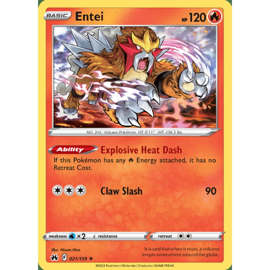 Entei Holo Rare 021/159 Pokemon Card Game Crown Zenith