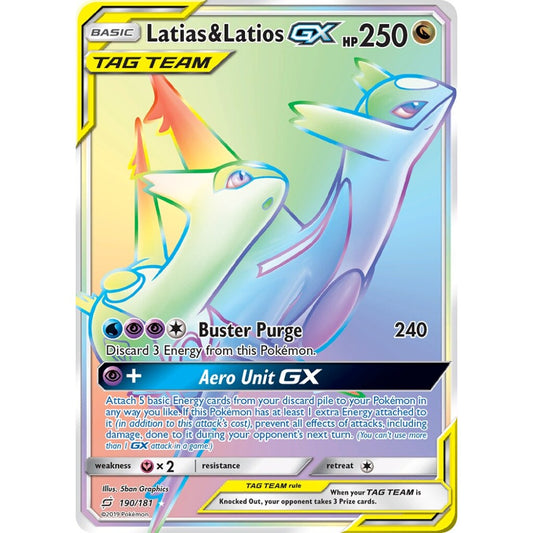 Latias & Latios-GX Rare Rainbow 190/181 Pokemon Card Game Team Up